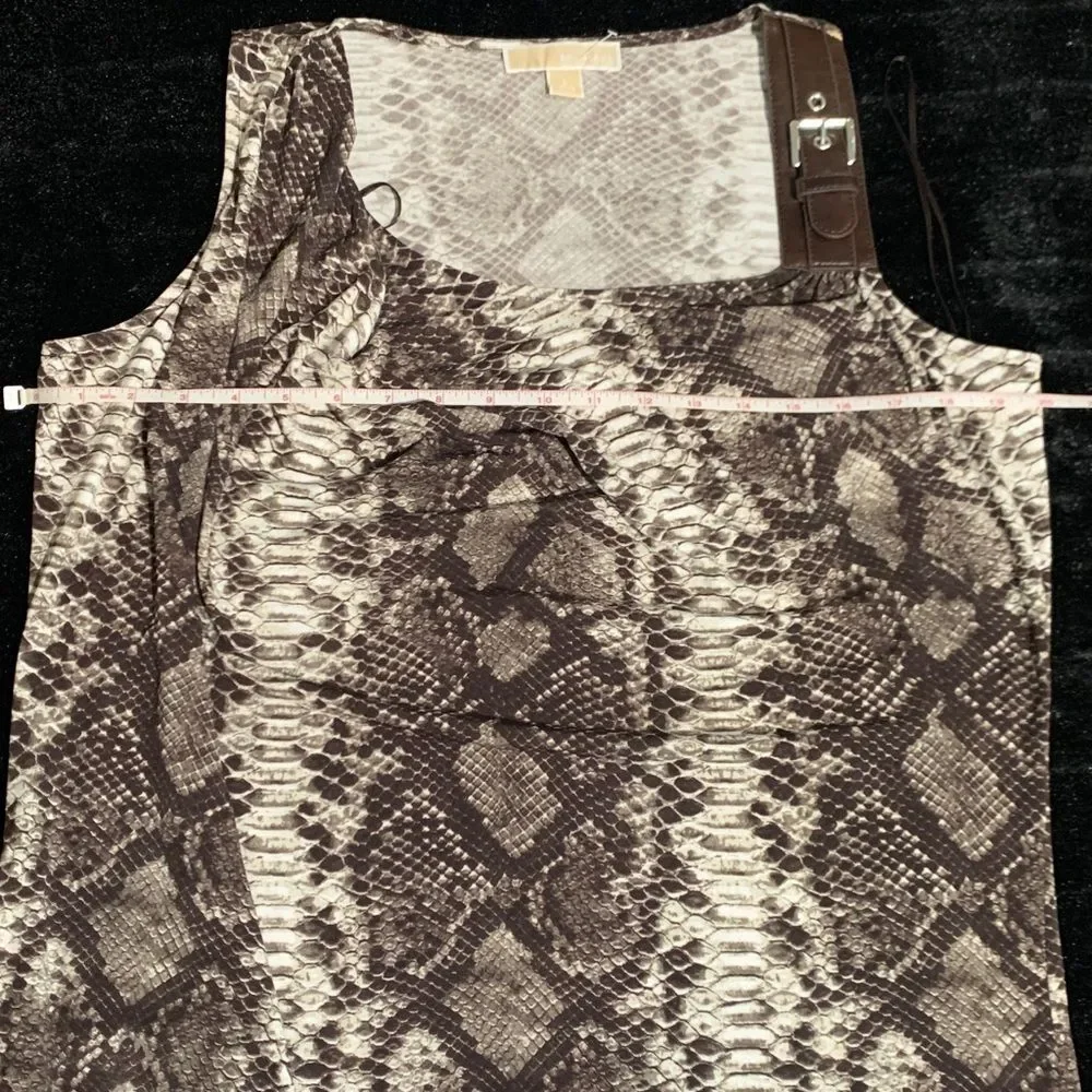 Michael Kors Brown Snakeskin Print Draped Sleeveless Dress L Buckle Animal Print